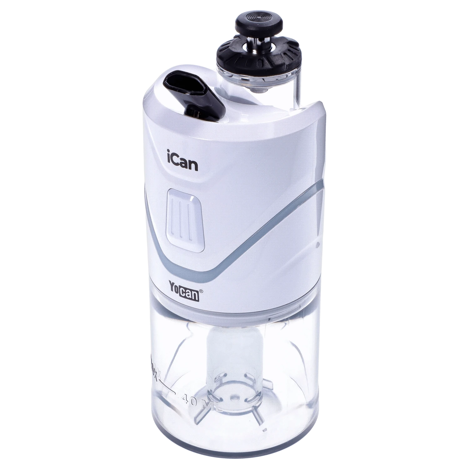 Front view of the white Yocan iCan Kit, showing its sleek, compact design and smooth, rounded edges.