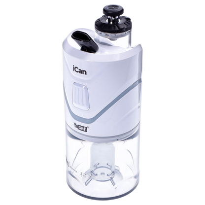 Front view of the white Yocan iCan Kit, showing its sleek, compact design and smooth, rounded edges.