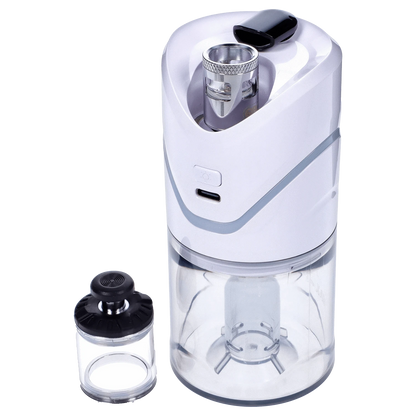 Front view of the white Yocan iCan Kit, showing its clear glass tank and sleek, compact design.