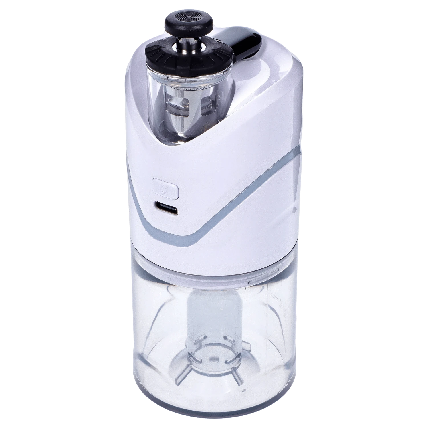 Front view of the white Yocan iCan Kit, displaying its compact, cylindrical design and clear, visible components.