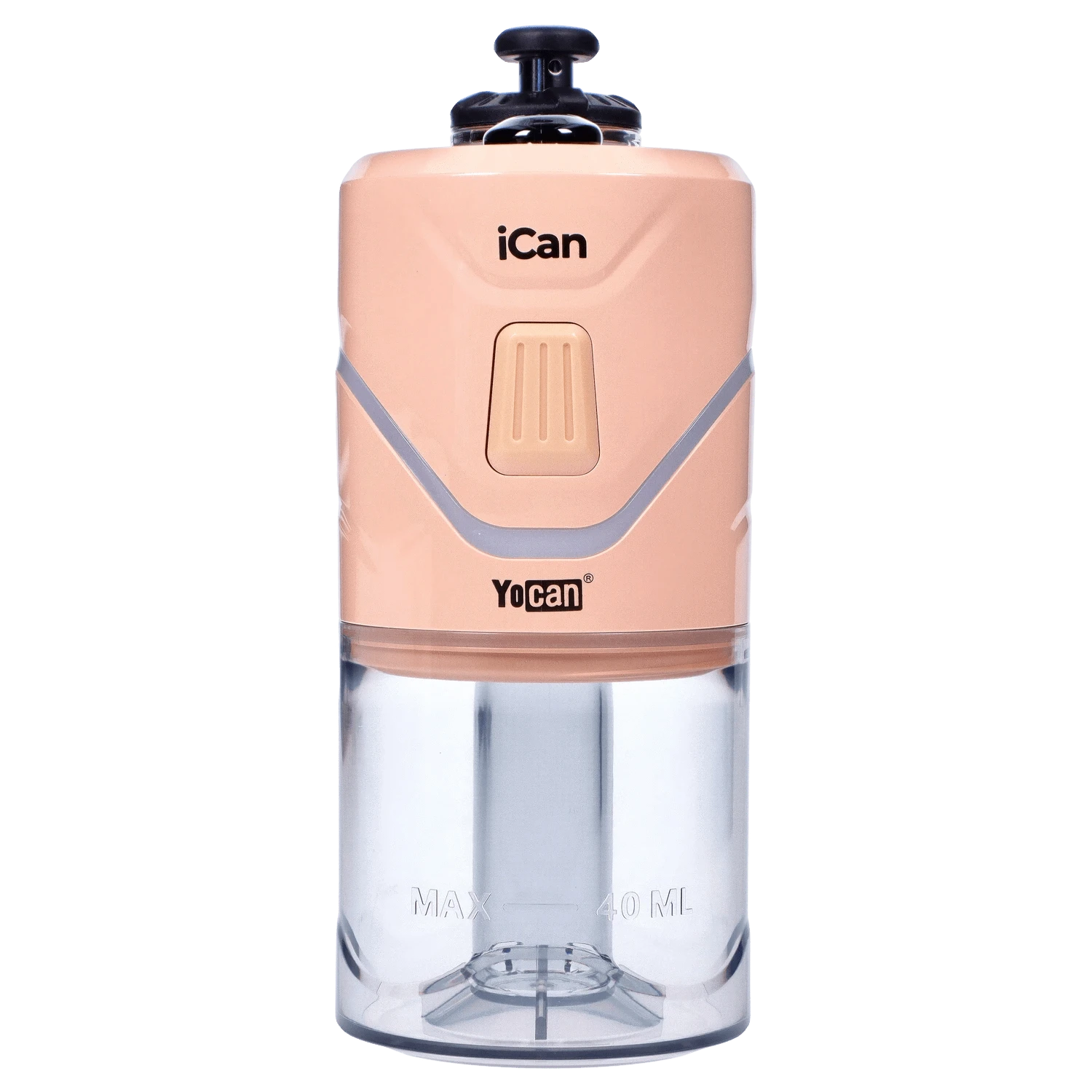 Front view of the peach-colored Yocan iCan Kit, showcasing its sleek, cylindrical shape and minimalist design.