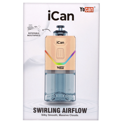 Front view of the Yocan iCan Kit – Peach, displaying its clear glass construction and sleek, modern design.