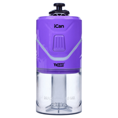 Front view of the purple Yocan iCan Kit, displaying its cylindrical shape and clear reservoir.