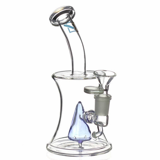 Front view of the Daily High Club Purple Pyramid Water Pipe, showcasing its triangular shape and clear glass construction.