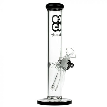 Front view of the 10-inch Glasscity Ice Beaker water pipe, featuring a black base and simple beaker shape.