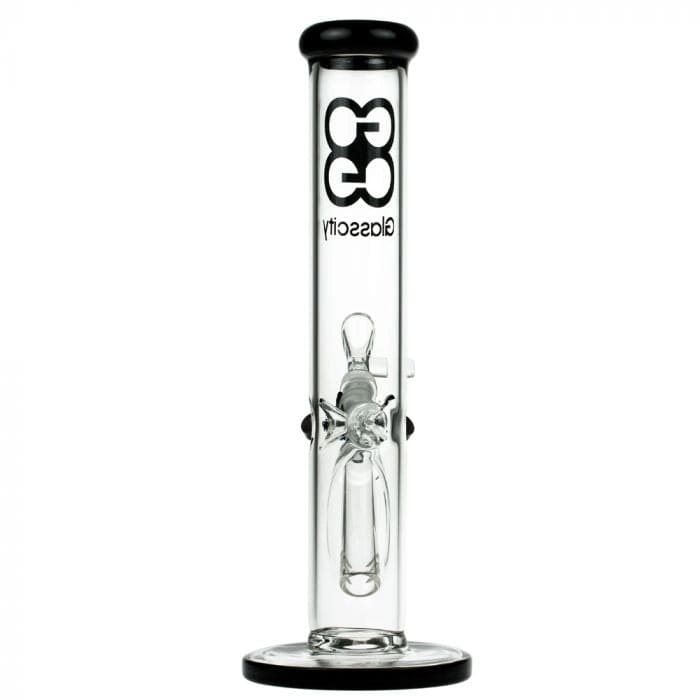 Front view of the 10-inch Glasscity Ice Beaker Water Pipe in black, showcasing its simple, cylindrical form.