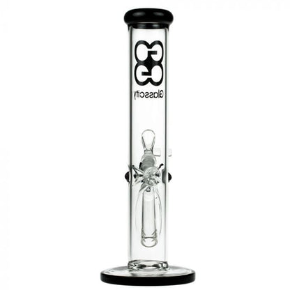 Front view of the 10-inch Glasscity Ice Beaker Water Pipe in black, showcasing its simple, cylindrical form.