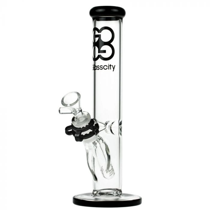 A front view of the 10-inch Glasscity Ice Beaker water pipe with a black base and clear glass body.