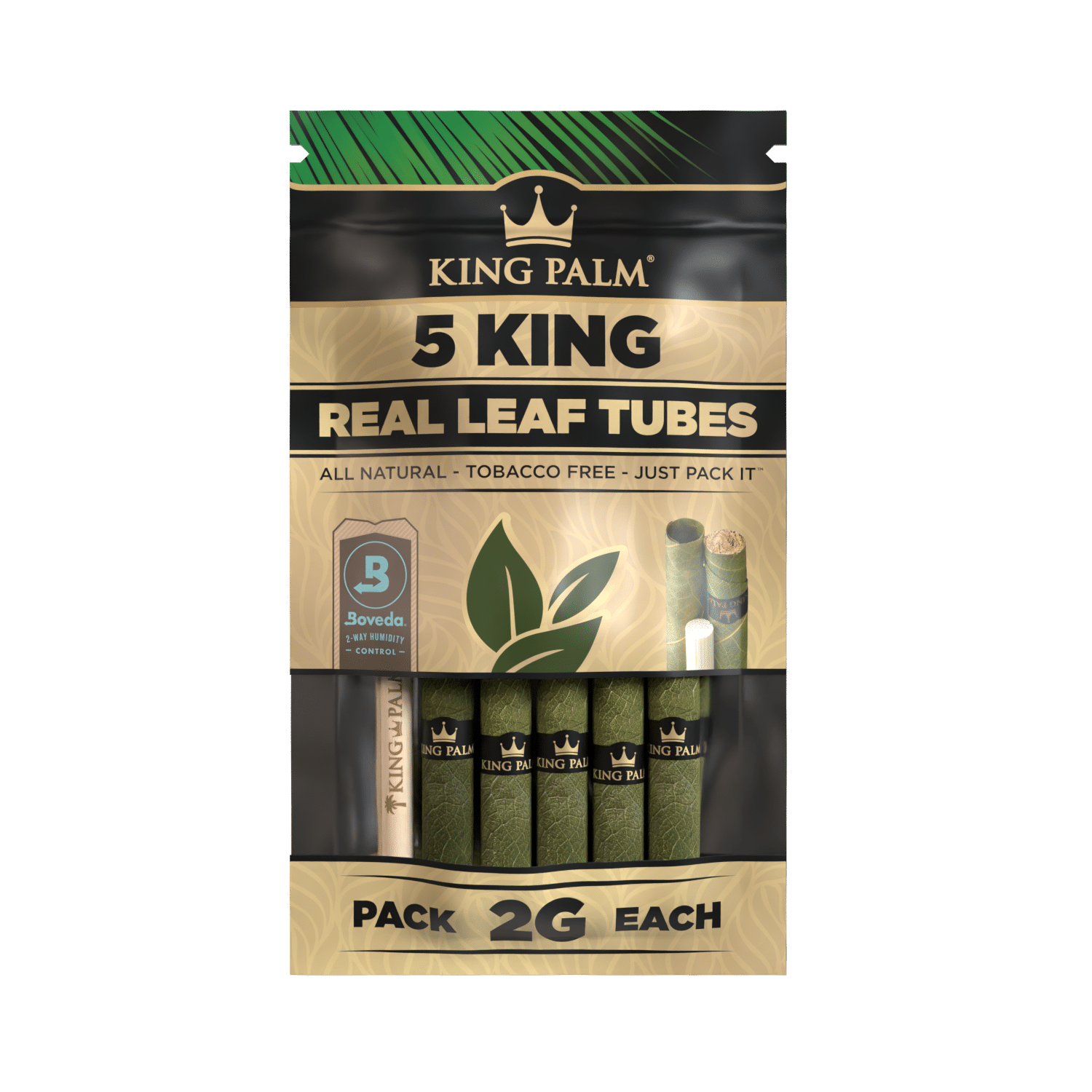 Front view of the King Palms Pre-Roll Leaf - King - 5pk, showing the packaging with a bold, graphic design.