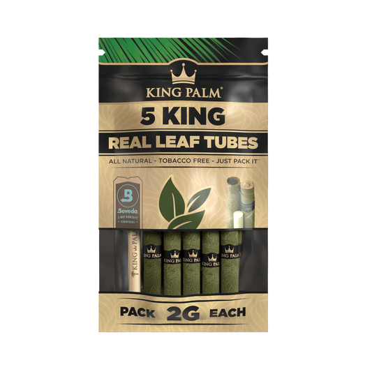 Front view of the King Palms Pre-Roll Leaf - King - 5pk, showing the packaging with a bold, graphic design.
