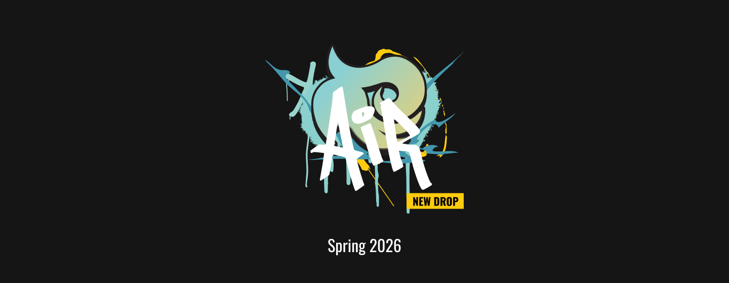 Stylized graffiti-style "Air" logo with paint drips, a small yellow "New Drop" tag, and "Spring 2026" text below