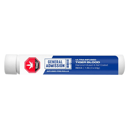 Front view of the Tiger Blood Diamond Diamond Infused Pre Rolled 3 x 0.5 g package, displaying the branding on a white background.