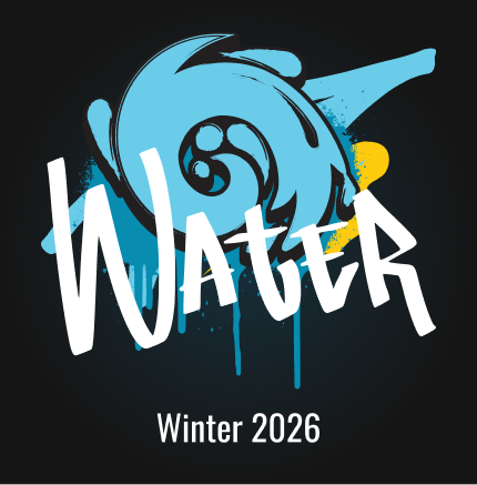 Dopezilla Elemental Water graphic with a stylized blue spiral wave, white "Water" text and "Winter 2026" on a dark background