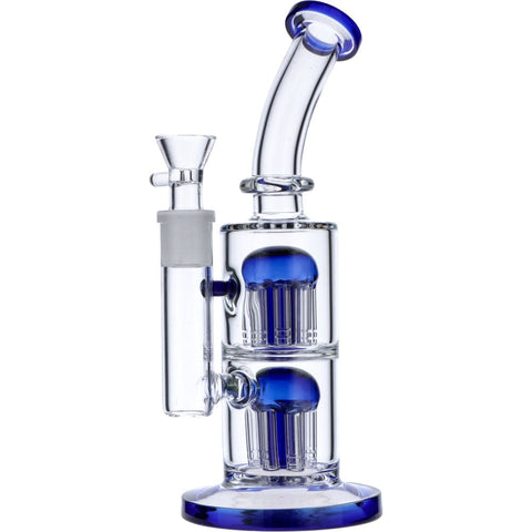 11" Bent Neck Water Pipe w/ Double Tree Perc - Blue