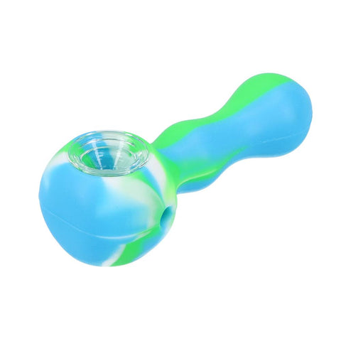 Canna Cabana 4" Silicone Pipe w/ Glass Bowl & Secret Storage - Blue/Green Bubbler