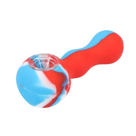 Canna Cabana 4" Silicone Pipe w/ Glass Bowl & Secret Storage - Blue/Red Bubbler