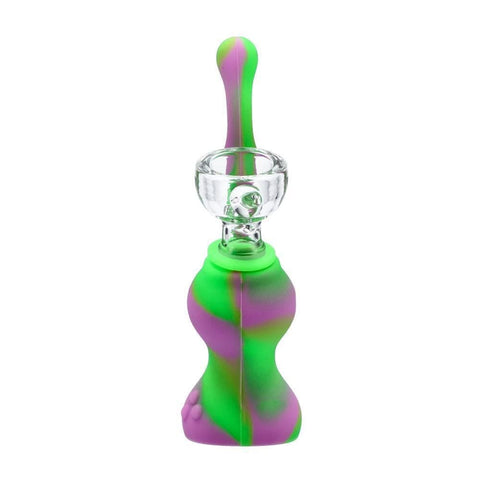 Canna Cabana Silicone Mini Sherlock Bubbler w/ Downstem & Glass Bowl - Green/Purple