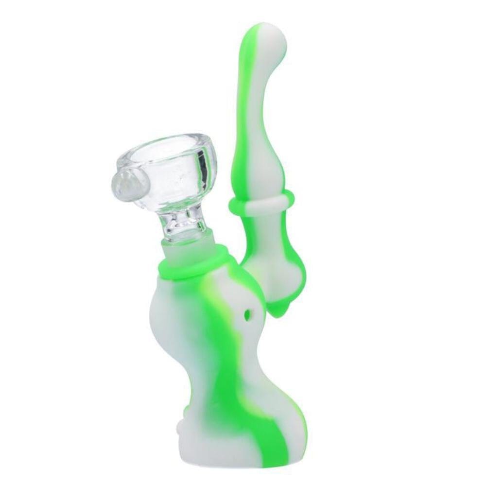 Canna Cabana Silicone Mini Sherlock Bubbler w/ Downstem & Glass Bowl - Green/White