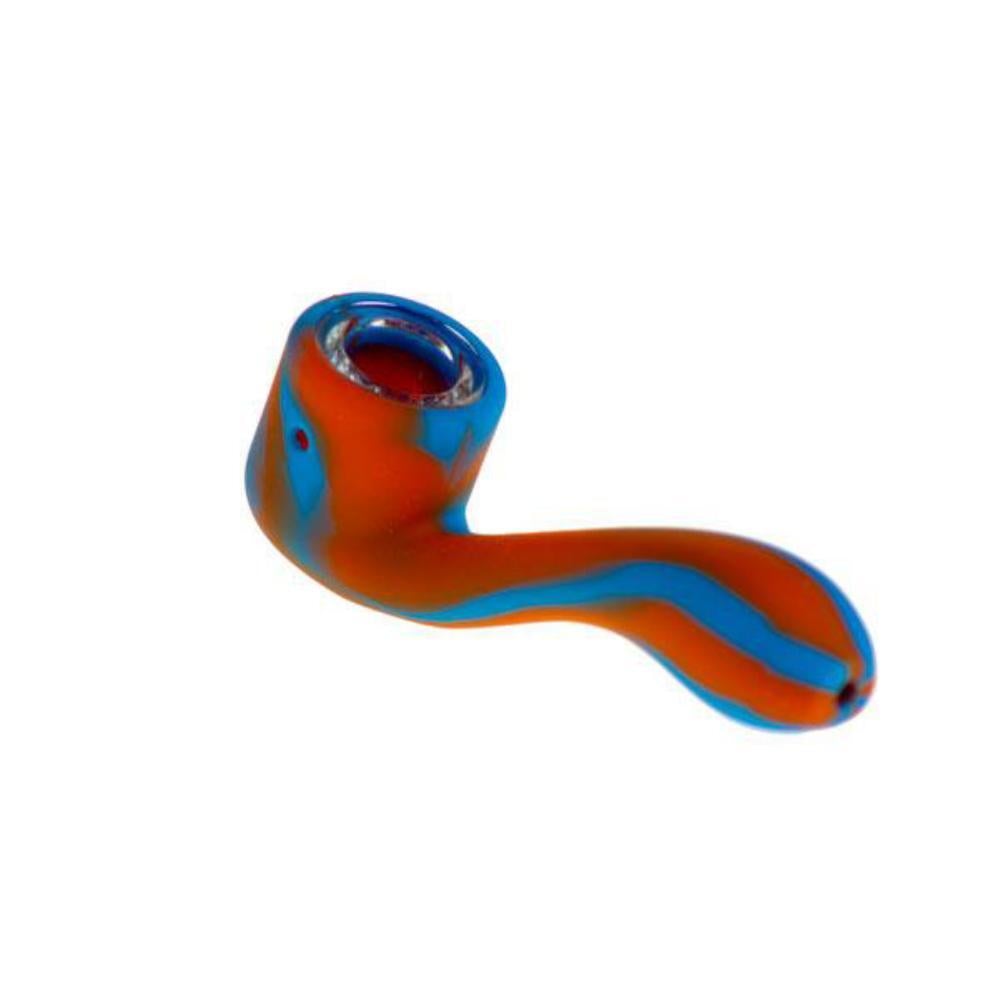 Canna Cabana Silicone Sherlock Pipe w/ Insert Bowl - Blue/Orange Bubbler