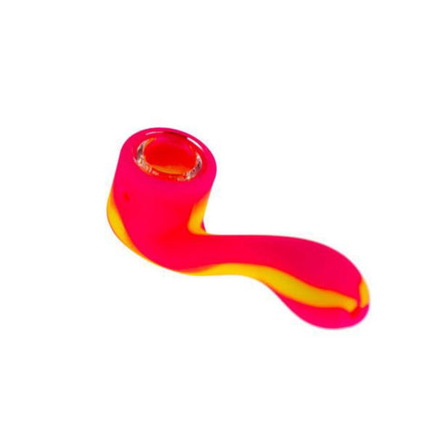 Canna Cabana Silicone Sherlock Pipe w/ Insert Bowl - Pink/Yellow Bubbler